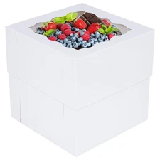 Moretoes 10pcs 8x8x8 Inches Cake Boxes with Window, White Bakery Dessert Boxe...