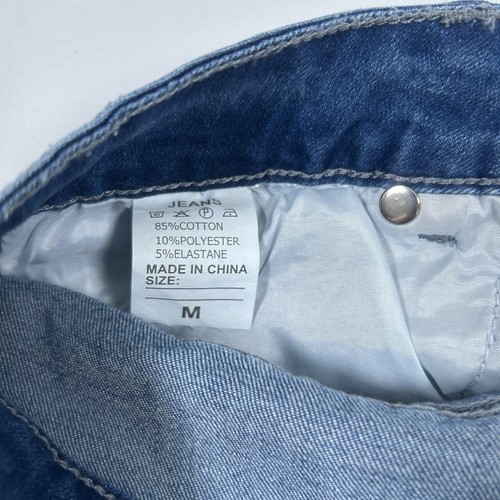 Pantalones Cortos Denim Distressed Cintura Alta Azul - Mediano - Dobladillo Turn-Up, Ajuste Elástico - Imagen 6 de 6