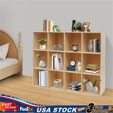 12-Compartments 3-Tiers Wooden Bookcase Storage Display Cabinet 47.2x11.8x35.4in