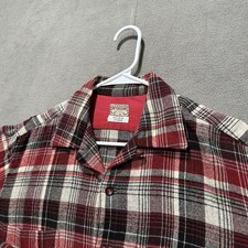 Vintage McGregor Camp Shirt Mens 16 ML Red Plaid Wool Orlon Blend Loop Collar