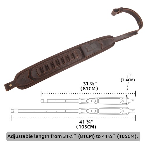 Leather Cowhide Rifle Sling Gun Carry Strap 12GA .308 .22 .357 Ammo Slot Adjust - Picture 2 of 67