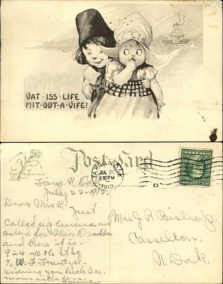 Dating marriage comic romance Dutch boy girl hat windmill FARGO ND 1912