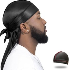 ForceWave Silky Durag for Men Wave Cap Satin Dorag Women Small, Black