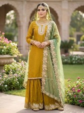 Beautiful Silk Yellow Top Palazzo With Dupatta For Women  Girls Wear