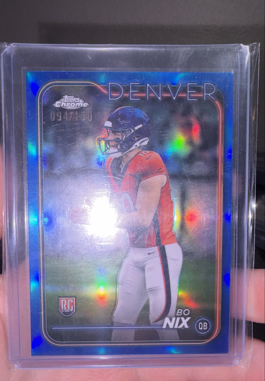 2024 Topps Chrome - Rookies Bo Nix #206 Blue Refractor /150 (RC)