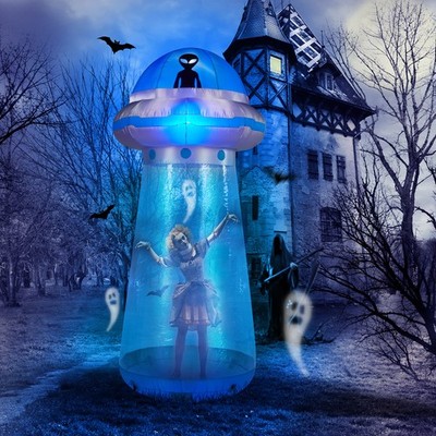 Halloween 8.8FT Inflatable UFO Yard Blow up Decoration with Built-in LED Lights
