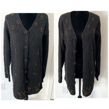 Lisa Nichols Vintage Black Beaded Cardigan Sweater Size Small