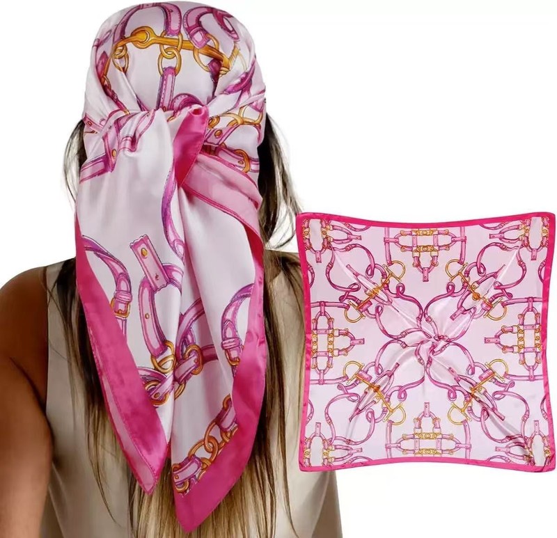 Printed Square Satin Scarf for Women 90cm Hair Wrap Neck Shawl Headband Tie