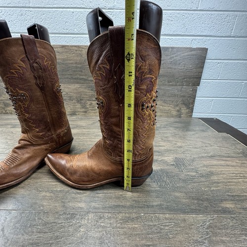 Lucchese 1883 Boots Womens 9 B Brown Leather Snip Toe Studded Cowgirl Western - Picture 8 of 14