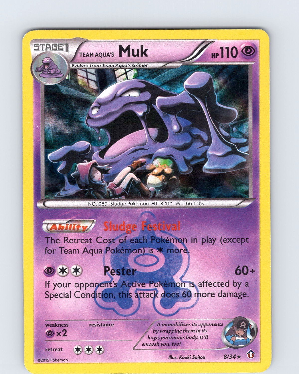Pokemon TCG Team Aqua's Muk XY Double Crisis 8/34 Holo Rare Card Played LP