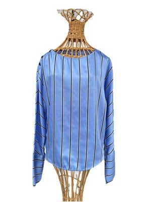 Mango Suit Blue Striped Long Sleeve Blouse Women Size S Button Relaxed Fit