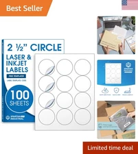 MaxGear 2.5" Round Matte White Printable Labels Inkjet Laser 1200pcs 100 Sheets