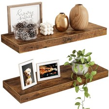 15.7 Inch Wood Floating Shelves Wall Mounted Storage Rustic Brown 2 PCS