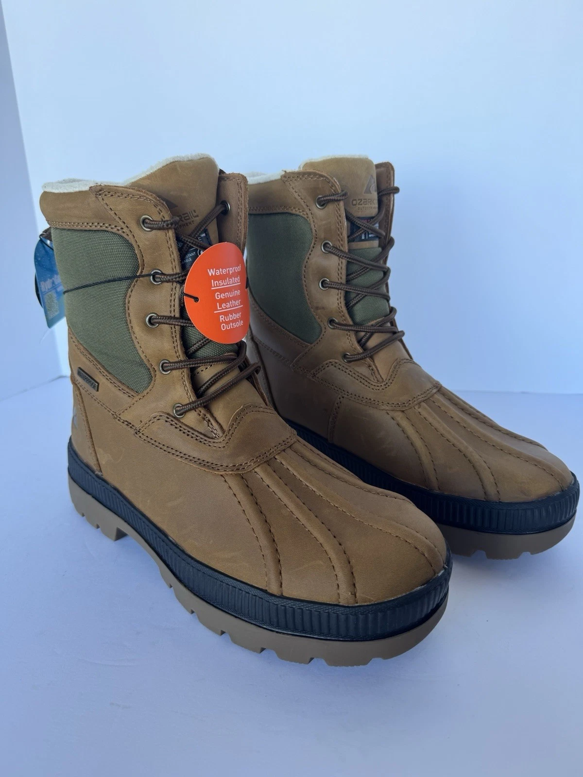 OZARK TRAIL LEATHER MEN SNOW BOOT, 8M, 3M THINSULATE, WATERPROOF, RETAIL $70