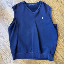 Vintage Polo Golf Ralph Lauren Sweater Vest Mens M 100 Cotton Knit V-Neck Blue