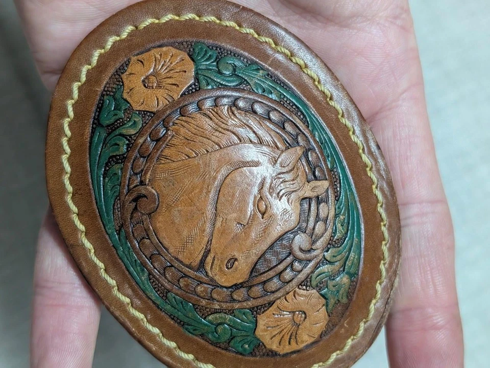 Hebilla de cinturón vintage mecanizado CABALLO floral OCCIDENTAL cuero artesanal VAQUERO Foto 3 de 4