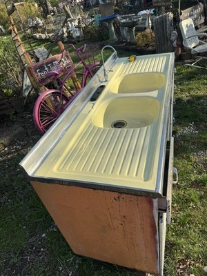 Vintage Youngstown Yellow Kitchen Sink And Cabinet 66”x24”x36.5