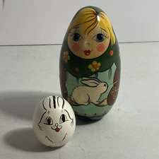 Vintage Lot Of Two Nesting Doll. Russian Hand Painted
