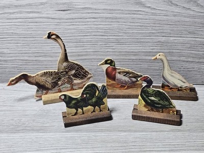 1940s Stand Up Farm Animals Duck Goose Chicken w/ Wood Base Whitman Publishing