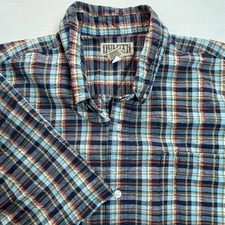 Duluth Trading Co Plaid Short Sleeve Button Up Shirt Men XL Tall Seersucker