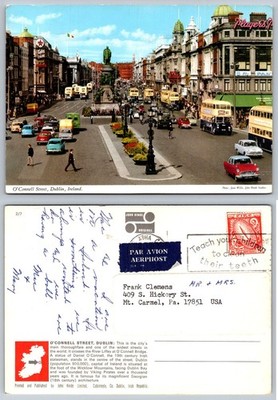O'Connell Street Dublin Ireland Vintage Postcard John Hinde 1978 Air Mail