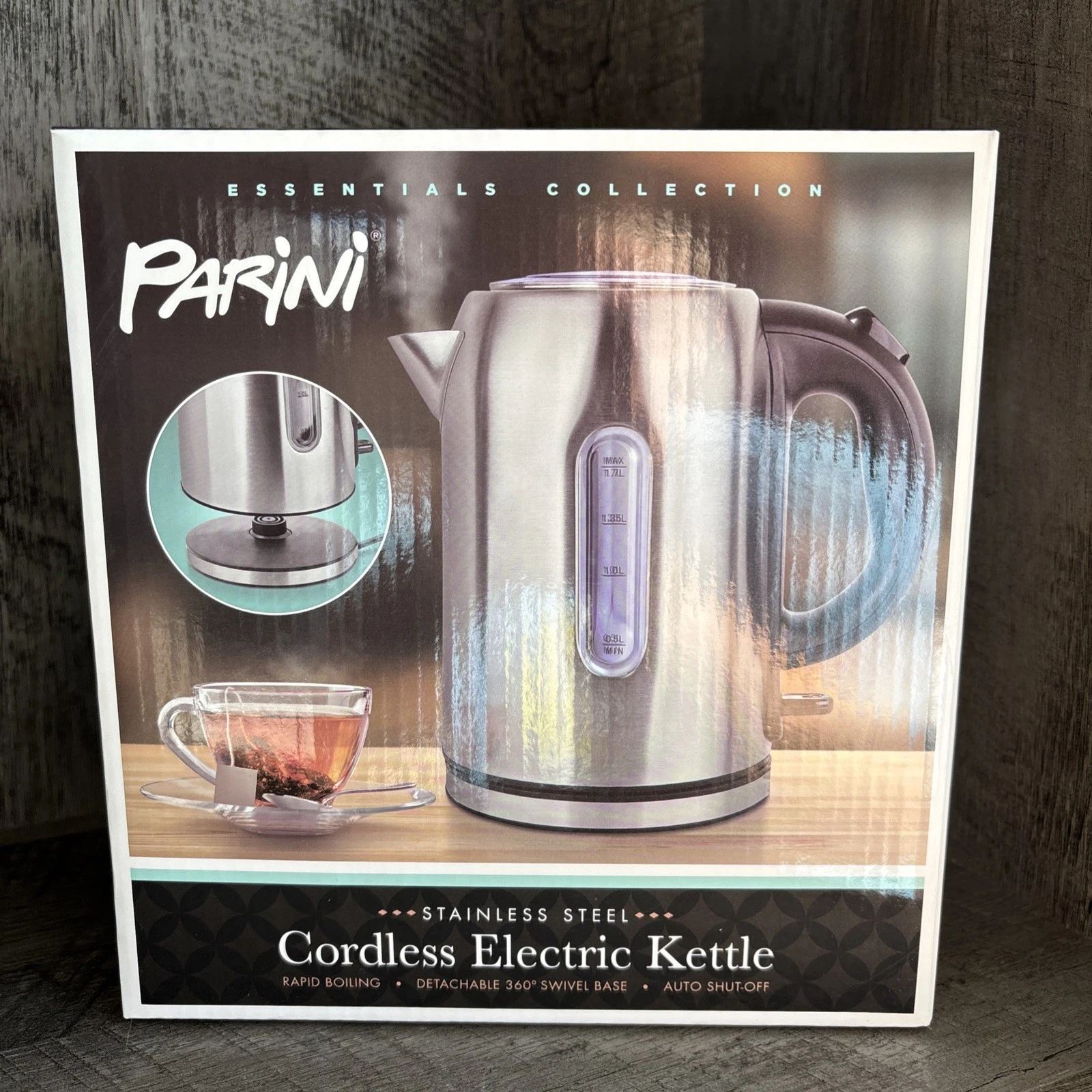 PARINI Stainless Steel Cordless Electric Kettle New In box Auto Shutoff