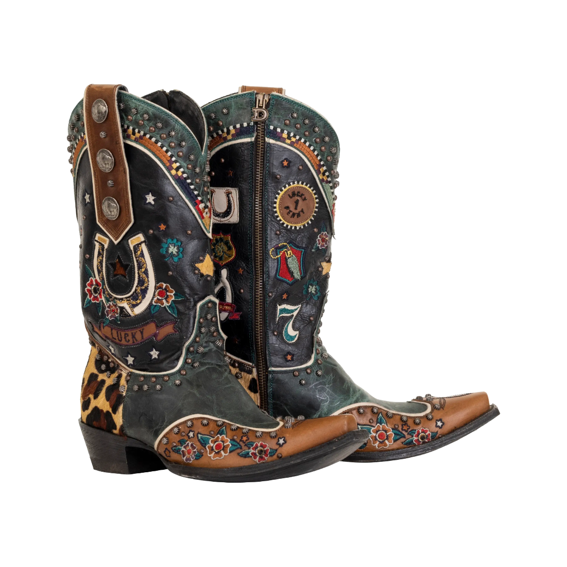 Double D Ranch Ladies Lucky You Blue Timber Cowhide Boots DDL1067