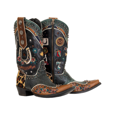 Double D Ranch Ladies Lucky You Blue Timber Cowhide Boots DDL1067