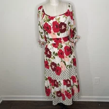 Figueroa & Floral Poppy Puff Sleeve Scoop Neck Tiered Maxi Dress Cottagecore M