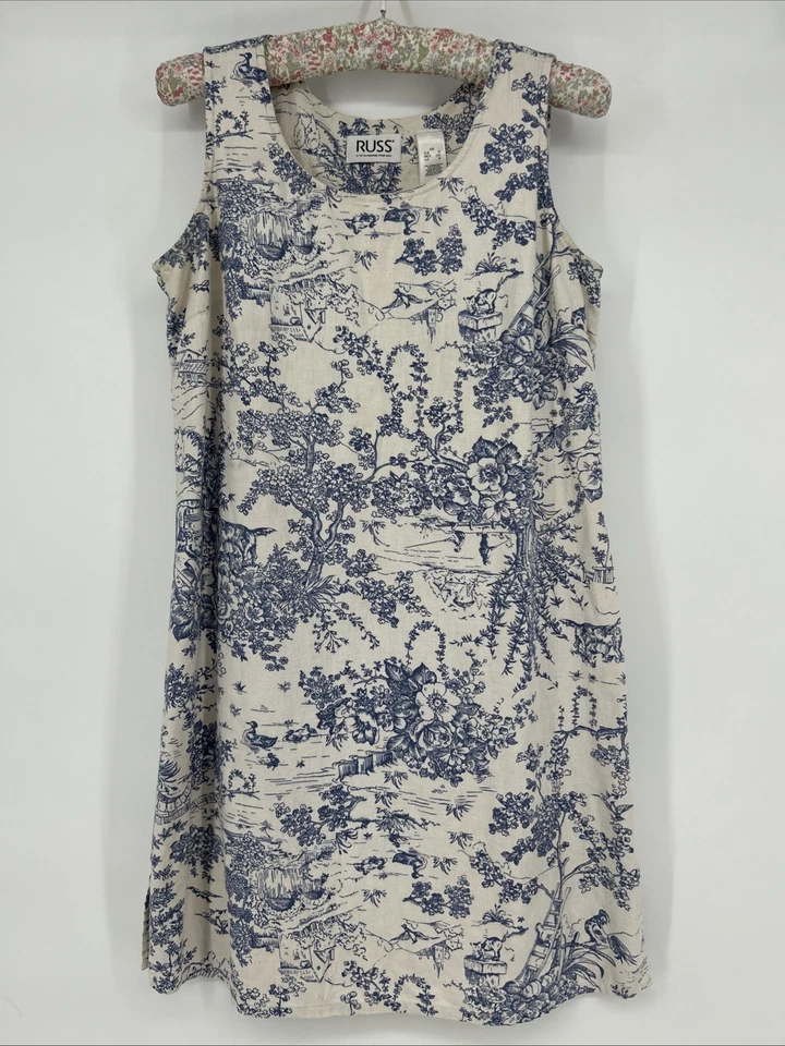 Russ Liz Claiborne Shift Dress Size S Linen Blend Toile De Jouy Cottagecore - Image 3 of 4