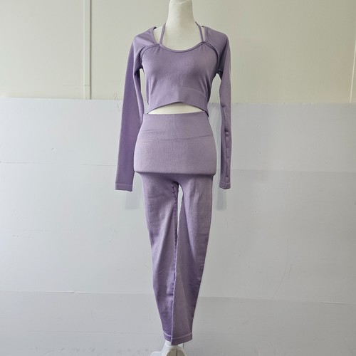 2-Piece Spandex Size OS Light Purple Ribbed Long-Sleeved Crop Top and Matching L - Picture 4 of 22