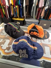 Vintage 80s Cycling Caps Lot 1984 USA & All City Colorblock & Stripes