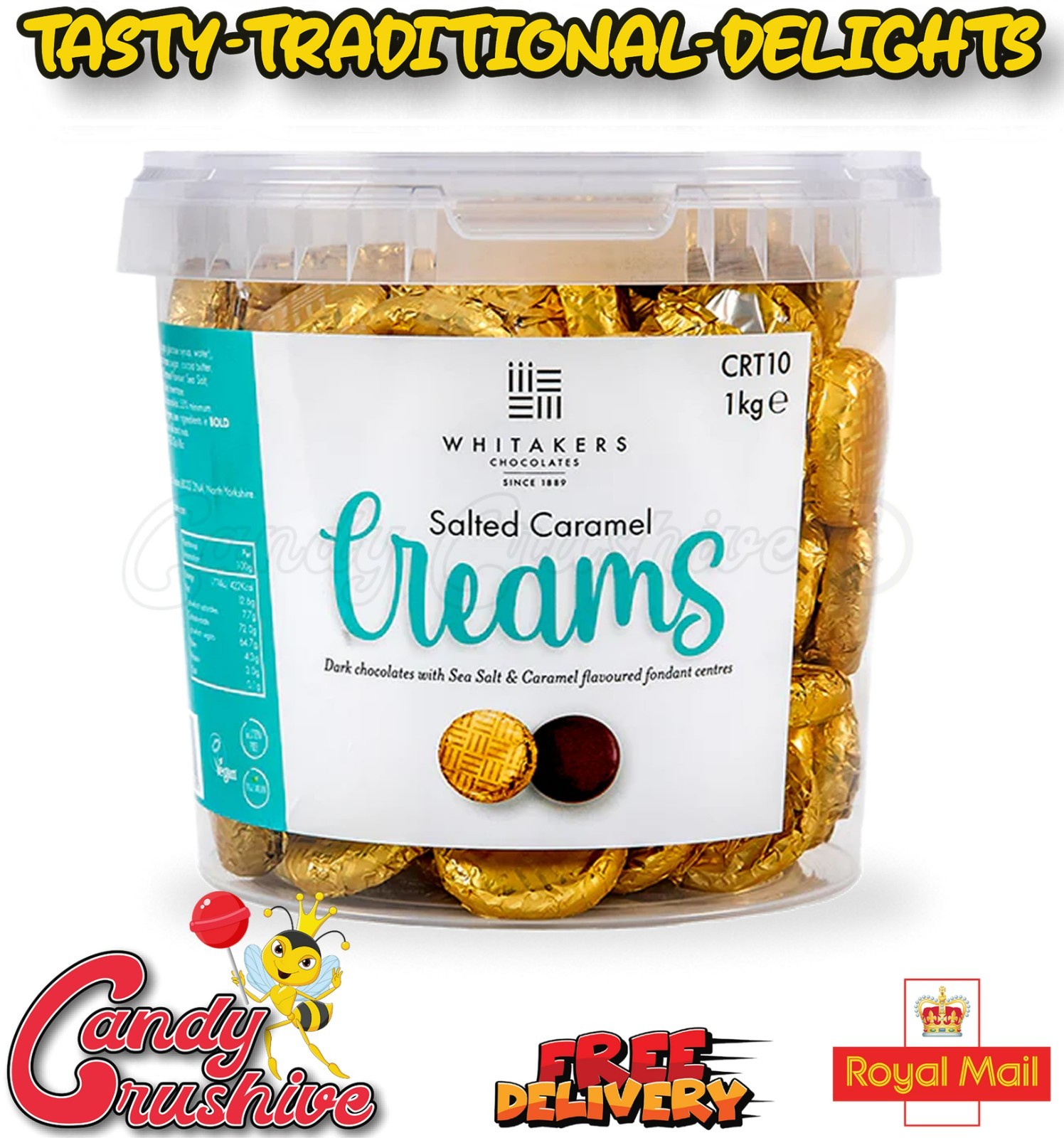 Whitakers Dark Chocolate Salted Caramel Fondant Creams - Bulk Tub 1kg