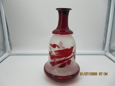 Vintage Bohemian ruby red etched glass decanter no Stopper