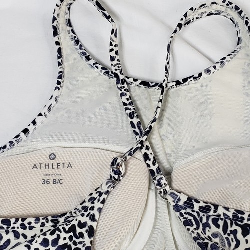 New Athleta Navy Blue With White Bikini Top Crossback 36 B C Underwire NWOT - Picture 9 of 11