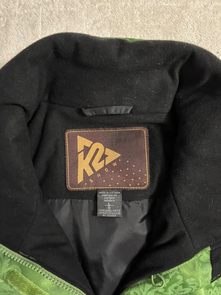 Chaqueta de snowboard para mujer K2 Snow grande verde brocado bordado vintage sin capucha Foto 4 de 4