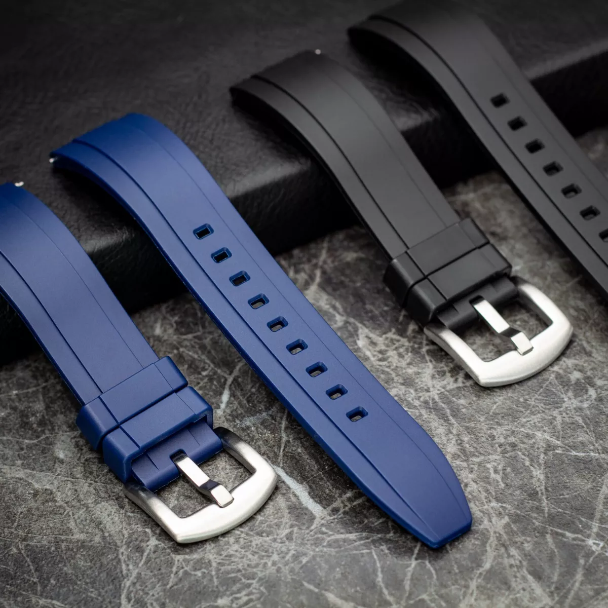 Premium FKM Rubber Watch Strap Band 20mm 22mm Quick Release Pin Blue Black