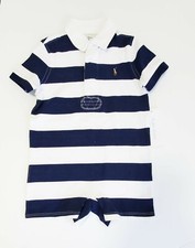 Ralph Lauren Baby Boys Striped Rugby Shortall French Navy Multi Sz 24M - NWT