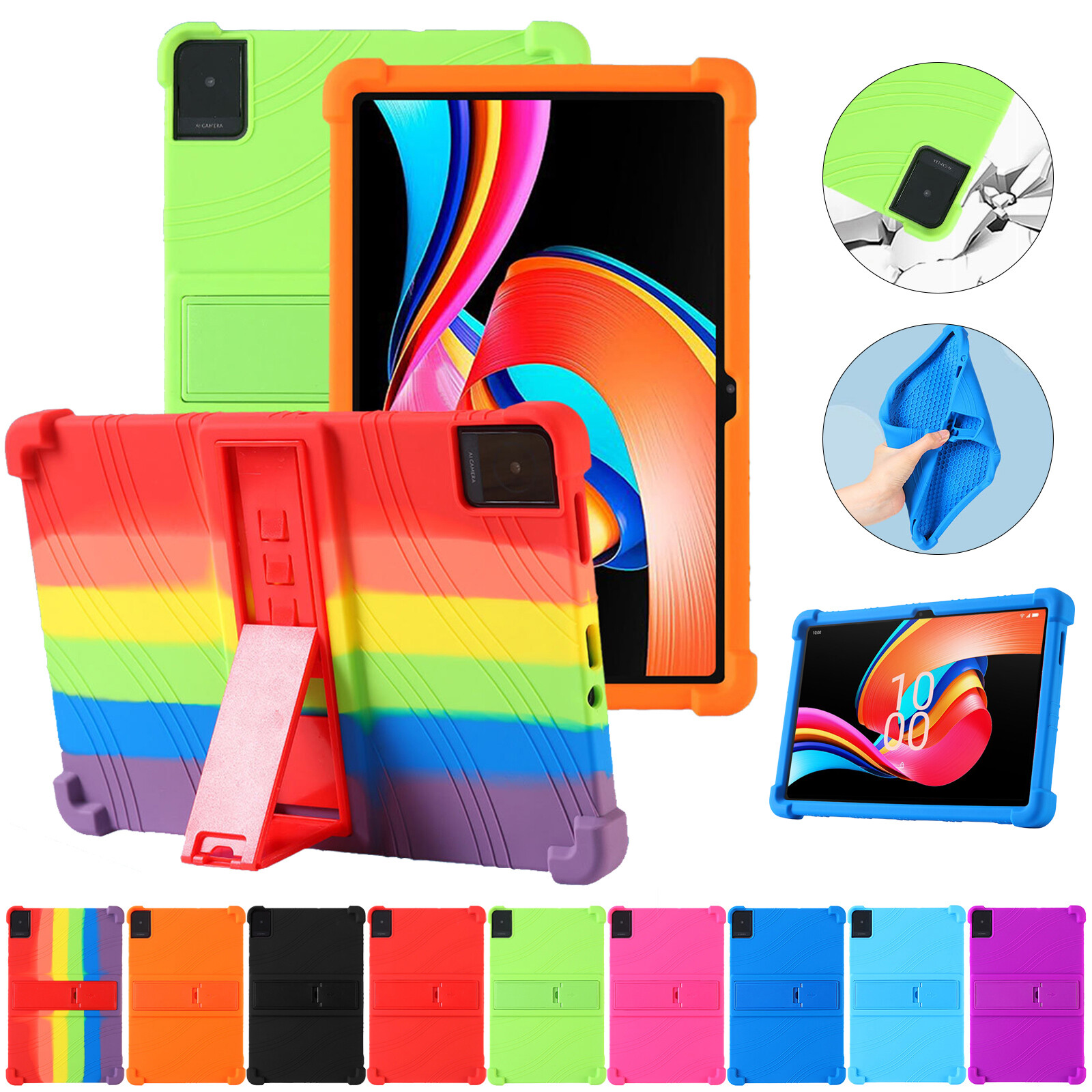 Funda protectora con soporte de silicona a prueba de golpes para tablet TCL Tab 8LE/10L Gen2 10,1 pulgadas/11