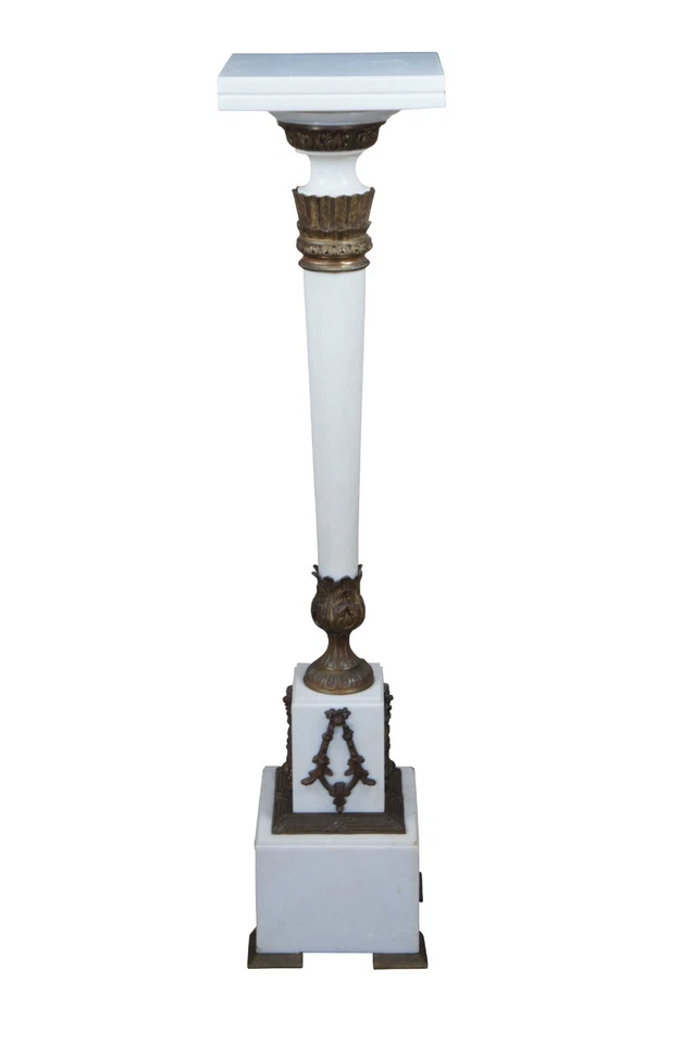 Antiguo pedestal francés neoclásico blanco mármol y bronce soporte para escultura 49" Foto 2 de 4