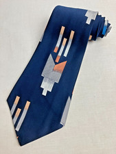 Vintage Necktie 1970's Swing Wide Neck Tie Blue Abstract Art Deco Jacquard
