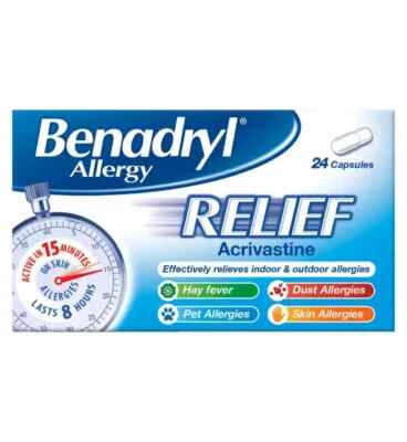 Benadryl Fast Acting Allergy Relief 24/48/72/96 Capsules Hay Fever, Dust, Pollen