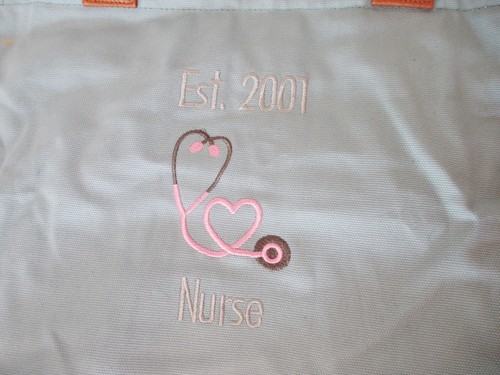 RARE Thirty One Zip-Top Organizing Utility Light Blue Canvas Tote Bag NURSE - Picture 2 of 8
