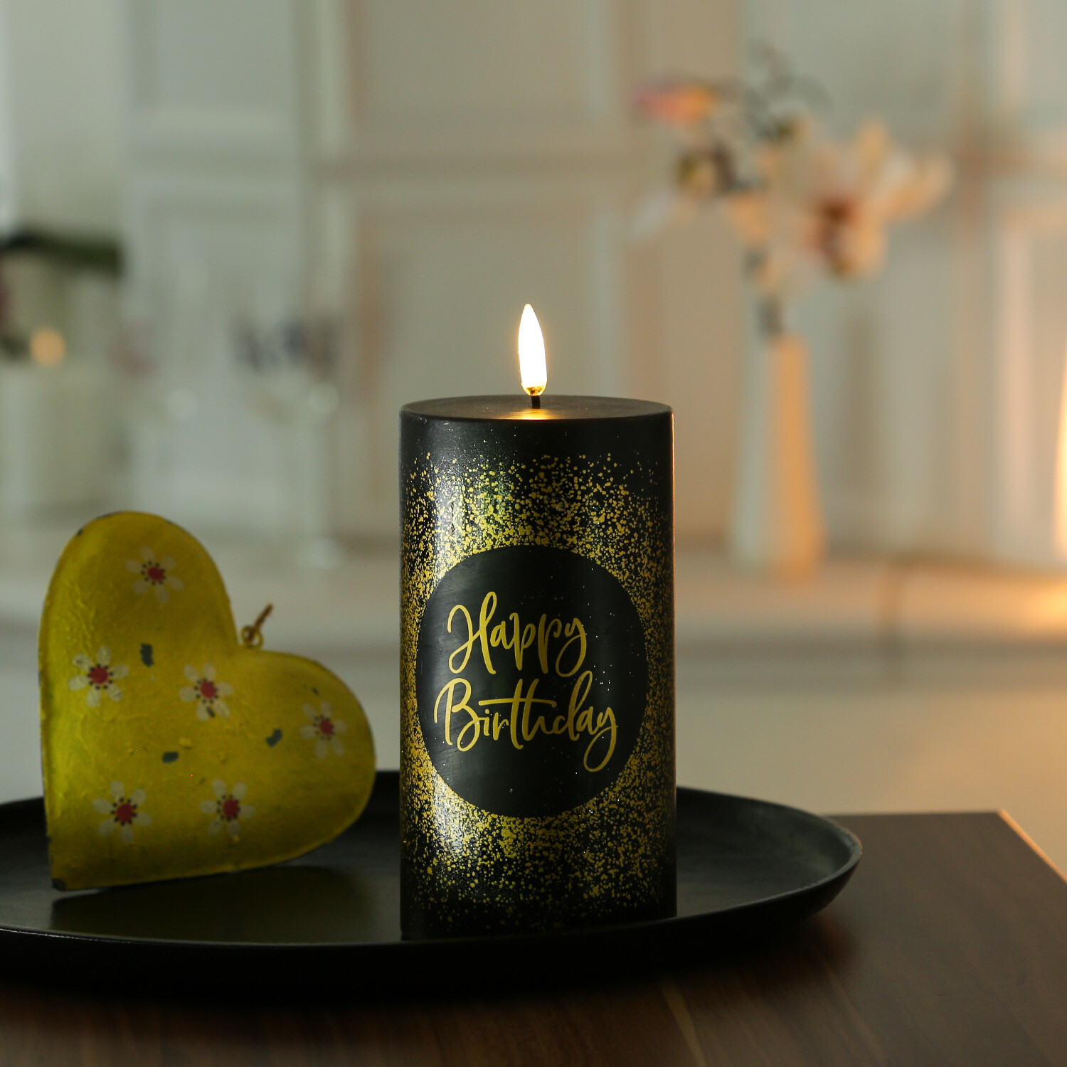 LED Kerze HAPPY BIRTHDAY Geburtstagskerze Geschenk Echtwachs 15cm bis zu 1000Std