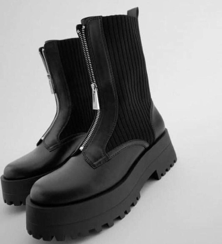 ZARA sz. 40/9 Flat Sock Ankle Boots Zipper Front Booties