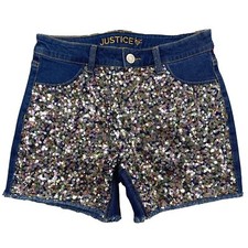 Justice Girls Highrise Midi Sequin Stretchy Comfy Denim Shorts