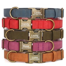 Leather Personalized Dog Collar with Custom Engraved Name and Phone Number XS-L