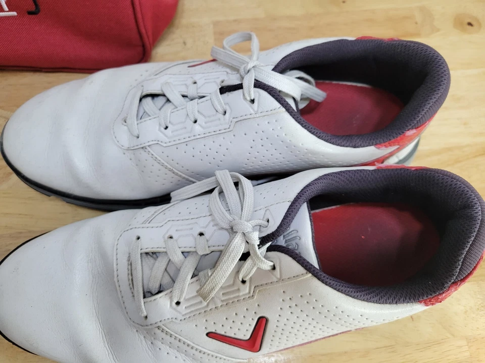 Botines de golf Callaway para hombre talla 10,5 "Balboa" blancos/rojos/negros sin clavos CG103WRD Foto 4 de 4