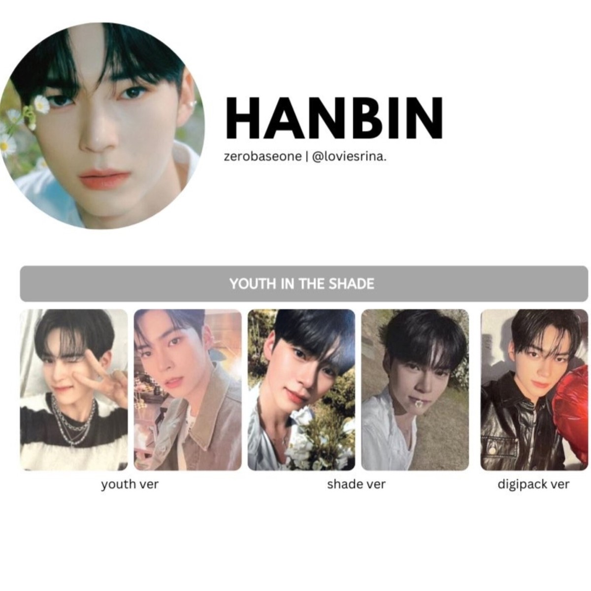 ZEROBASEONE HANBIN ZB1 YOUTH IN THE SHADE official Photo card