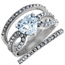 3.15 Ct Heart Shape CZ Wedding  Engagement Ring 3 Piece Set Women's Size 5-10